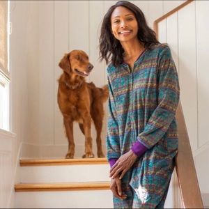Natural Life M Blue Boho Fleece Onesie Pajamas
